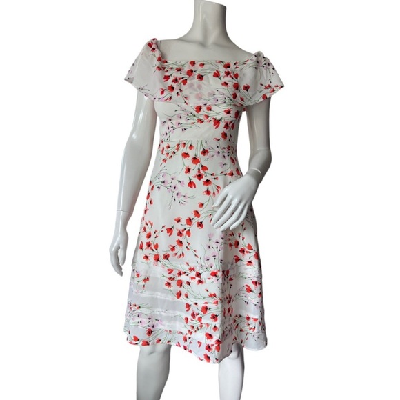 Banana Republic Off Shoulder Flower Print Knee Length  Dress Size 0 - Picture 1 of 15